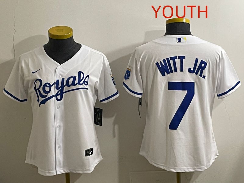 Youth 2025 Kansas City Royals #7 Witt jr White Game Nike MLB Jersey style 1->youth mlb jersey->Youth Jersey